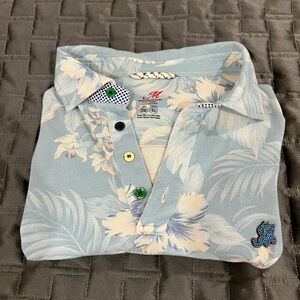 Men's Blue Floral Polo Shirt